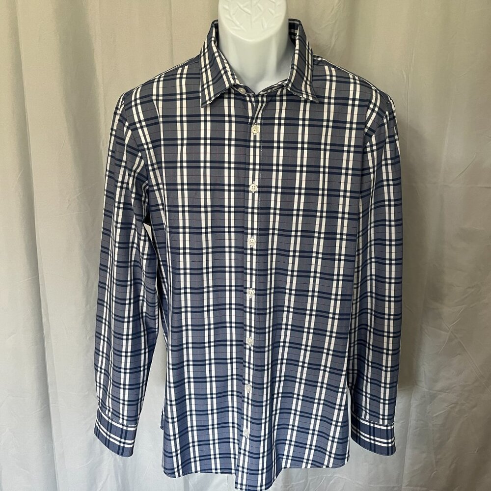 π΄ Mizzen+Main Trim Fit Plaid Shirt Menβs Medium Red White Blue Long Sleeve π΅ - Picture 2 of 5